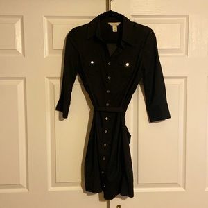 White House | Black Market Black 3/4 Sleeve Full Button Front Dress